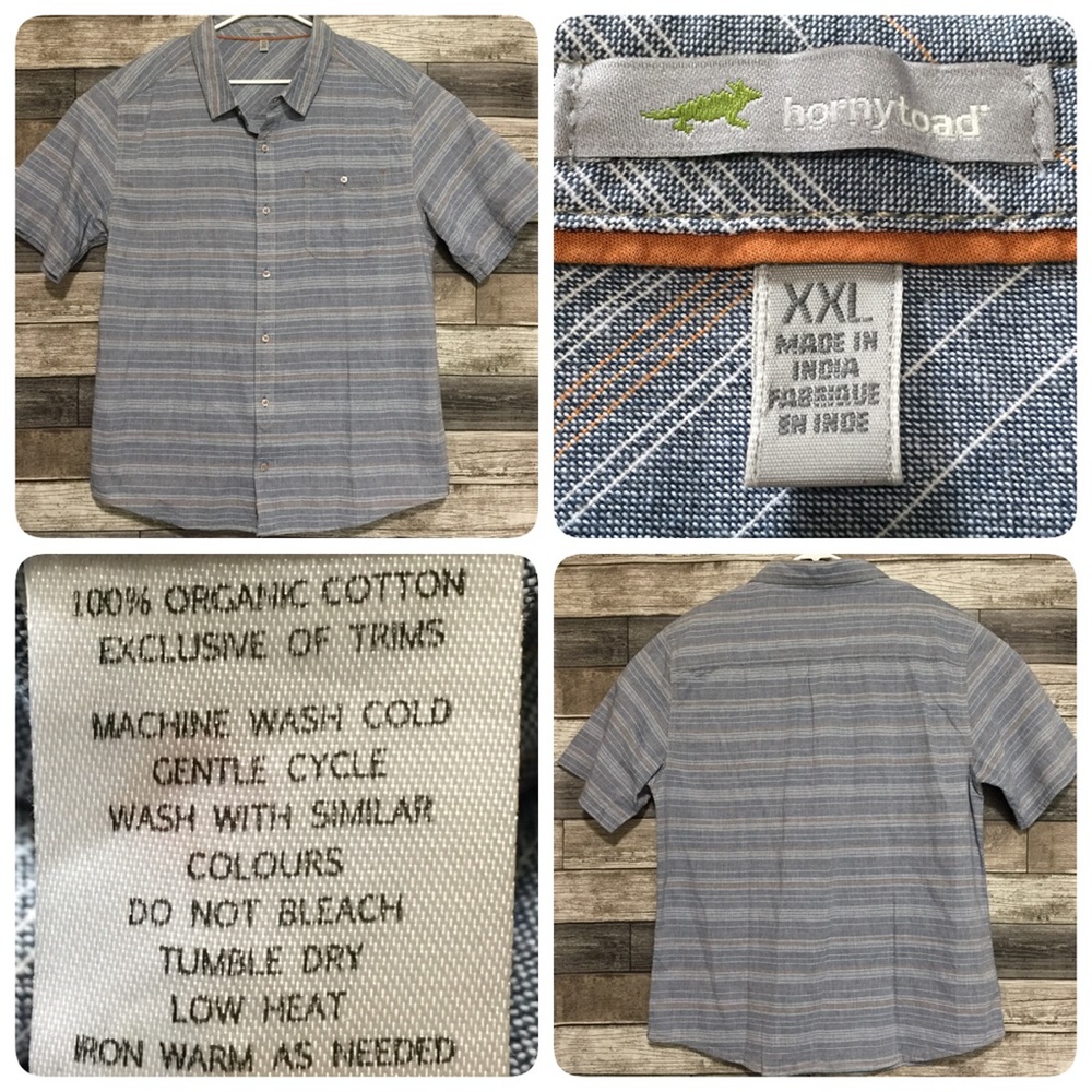 Horny Toad Stripe Button Front Shirt Men’s XXL Blue 100% Organic Cotton